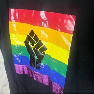 LGBTQIA+ Pride Flag Black Power Fist Short Sleeve Cotton T-Shirt SZ XL